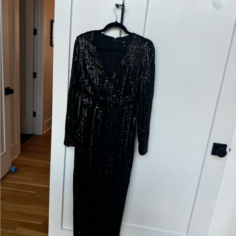 Lulu's Black Sequin Long Sleeve Dress